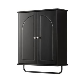 FRALIMK Over-the-Toilet Storage Cabinet with Towel Bar, White Bathroom Wall Cabinet with Arched Doors (Color: Black)