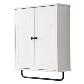 FRALIMK Over-the-Toilet Storage Cabinet with Towel Bar, White Bathroom Wall Cabinet with Arched Doors (Color: White)