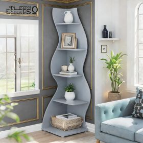 Modern Wall Corner Bookshelf Bookcase (Main Color: Blue, Main Material: Wood)