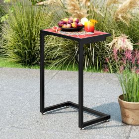 C-shaped Waterproof Outdoor Side End Table with Ceramic Top (Color: Colorful)