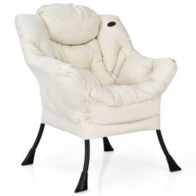 Modern Polyester Fabric Lazy Chair with Steel Frame and Side Pocket (Color: Beige)