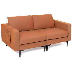 Modern Loveseat Sofa Couch with Side Storage Pocket (Color: Orange)