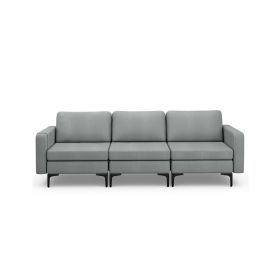 Convertible Sofa Couch with Magazine Pockets 3-Seat with 2 USB Port (Color: gray)