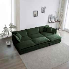 Comfortable Deep Seat Reversible Modular 6 Seater Sectional Super Soft Sofa U Shaped Sectional Couch with 3 Ottomans, 3 Toss Pillows and 2 Arm Pillows (Color: as Pic)