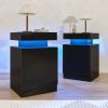 Nightstands Set 2, 15 Inches LED Night Stand Set of 2, Modern Bedside Table with LED Lights, High Gloss Surface, End Table with Storage for Bedroom
