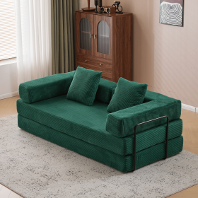 Floor Couch,Compression Sofa,Convertible Floor Sofa Bed-with Pillow Back Support Armrest,Comfy Futon Couch Lounge Sleeper Bed,Corduroy Fabric (Color+Main Material: Dark Green+Corduroy)