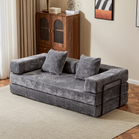 Floor Couch,Compression Sofa,Convertible Floor Sofa Bed-with Pillow Back Support Armrest,Comfy Futon Couch Lounge Sleeper Bed,Corduroy Fabric (Color+Main Material: Dark Grey+Chenille)