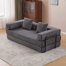 Floor Couch,Compression Sofa,Convertible Floor Sofa Bed-with Pillow Back Support Armrest,Comfy Futon Couch Lounge Sleeper Bed,Corduroy Fabric (Color+Main Material: Dark Grey+Corduroy)