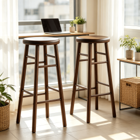 Set of 2 29" Swivel Bar Stools with Footrests And Crossbars  for Kitchen Island Or Breakfast Bar (Color: walnut)