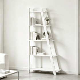 Modern 5-Tier Bookshelf Narrow Vertical Display Shelf for Small Space Saving Design with Open Shelves (Color: White)