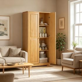 67 Inch Pinewood Kitchen Pantry Storage Cabinet Freestanding with Doors And Shelves for Dining Room Organization (Color: Brown)