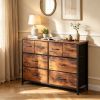 8 Drawers Fabric Cabinet Metal Frame Wide Wood Top Storage Tower TV Stand Clothes Organizer for Bedroom Living Room,Rust Brown
