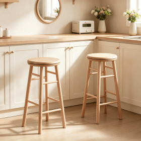 Set of 2 24" Swivel Bar Stools with Footrests And Crossbars for Kitchen Island Dining Room (Color: Natural)