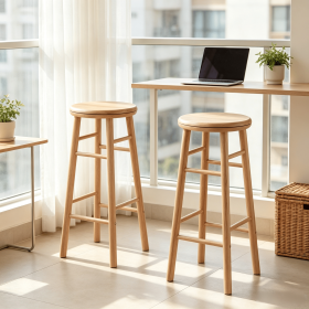 Set of 2 29" Swivel Bar Stools with Footrests And Crossbars  for Kitchen Island Or Breakfast Bar (Color: Natural)