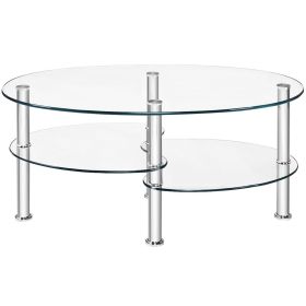 Tempered Glass Oval Side Coffee Table (Color: Transparent)