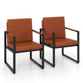 Set of 2 Mid Century Modern Single Sofa Chairs with Cushions (Color: Brown)