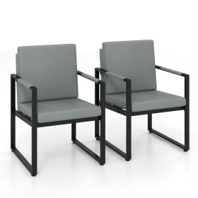 Set of 2 Mid Century Modern Single Sofa Chairs with Cushions (Color: Grey)