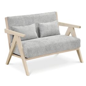 Loveseat Sofa for Small Spaces with Throw Pillows Rubber Wood Frame Padded Seat (Color: gray)
