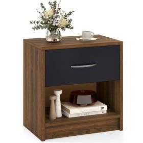 Bedside Table Nightstand with Drawer and Open Storage Shelf (Color: Brown)