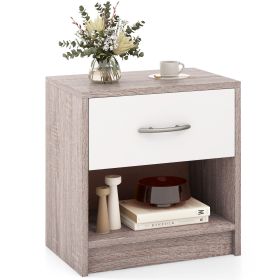 Bedside Table Nightstand with Drawer and Open Storage Shelf (Color: Light Gray)