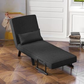 Folding 6 Position Convertible Sleeper Bed Armchair Lounge Couch with Pillow (Color: Geay)