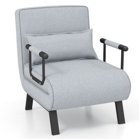 Folding 6 Position Convertible Sleeper Bed Armchair Lounge Couch with Pillow (Color: Light Gray)
