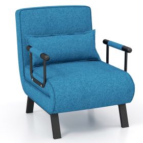 Folding 6 Position Convertible Sleeper Bed Armchair Lounge Couch with Pillow (Color: Blue)
