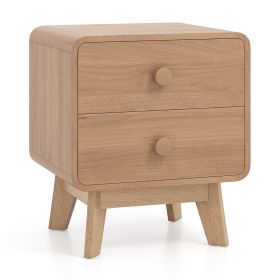 Nightstand with 2 Drawers Solid Rubber Wood Legs (Color: Brown)