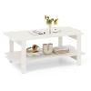 2-Tier Coffee Table Slatted Wood Center Table with Storage Shelf