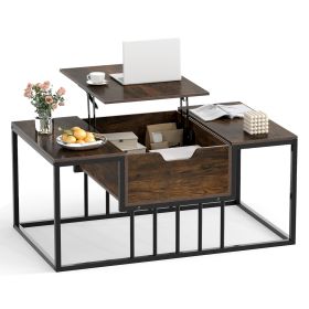 Lift Top Coffee Table Modern Center Table with Hidden Storage Compartment (Color: Rustic Brown)
