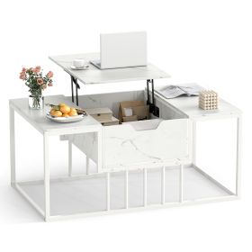 Lift Top Coffee Table Modern Center Table with Hidden Storage Compartment (Color: White)