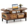47 Inch Oval Coffee Table with Storage and Open Compartments for Living Room