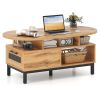 47 Inch Oval Coffee Table with Storage and Open Compartments for Living Room