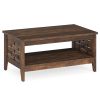 2-Tier Farmhouse Coffee Table with Open Shelf and Woven Decorations for Living Room