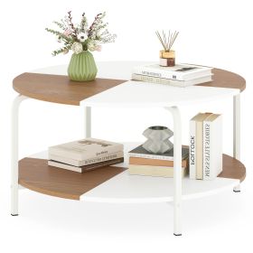 2-Tier Round Coffee Table Metal Frame with Storage Shelf (Color: Rustic Brown & Black)