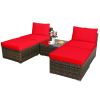 5 Pieces Wicker Lounge Chair Set with Washable Zippered Cushions