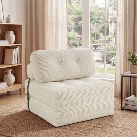 Folding Sofa Bed with Pillow and Back Support for Living Room (Color: Beige)