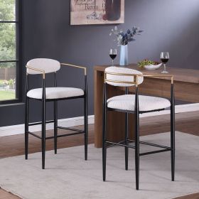 Barstools Set of 2, Upholstered Bar Stools with Backs and Iron Legs for Kitchen Island, Beige Fabric Seating 260LBS Weight Capacity (Color: as Pic)