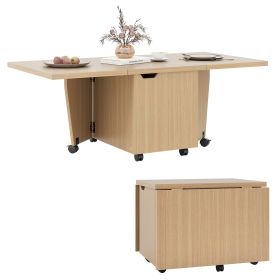 Foldable Coffee Table with Storage Cabinet Extendable Center Table (Color: Oak)