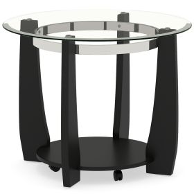 32" 2-Tier Glass Round Coffee Table with Storage Shelf (Color: Black)
