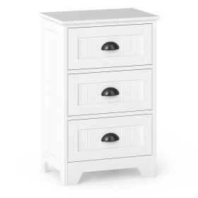3-Drawer End Storage Wood Side Nightstand (Color: White)