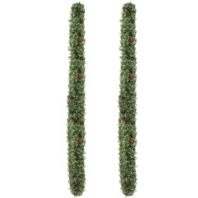 2 Pack 9FT Pre-lit Snow Flocked Christmas Garland, Lighted Artificial Xmas Garland with 200 Warm Lights and 440 Tips and Red Berries (Default: default title)
