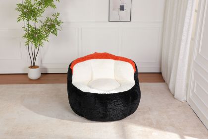 Oversized Bean Bag Chairs,Multicolor Faux Fur Couch Filled with Shredded Sponge,Large Lounger Sofa For Living Room,No Assembly Required (Color: Black+White+Orange)