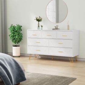 7 Drawer Dresser For Bedroom, Storage Cabinet With Golden Handles, Modern Closet Of Drawers For Living Room (Color: White)