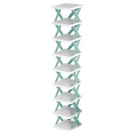 9Tier Narrow Entryway Shoe Rack Plastic Vertical Shoe Organizer Space Saving Free Standing Shoes Storage Shelf Closet Hallway (Color: Blue, size: blue)