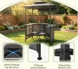 BBQ Gazebo Canopy with 4 Slatted Metal Shelves Outdoor Kitchen Island with 6 Hanging Hooks And 2-Row Glass Holders for Patio