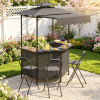 BBQ Gazebo Canopy with 4 Slatted Metal Shelves Outdoor Kitchen Island with 6 Hanging Hooks And 2-Row Glass Holders for Patio
