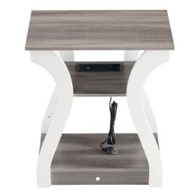 3-Tier Nightstand with Charging Station, Modern Bedside Table with USB Ports And Outlets, Slim End Table for Bedroom, Small Apartment, Dorm Room (Color: White/1P)