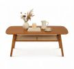 2-Tier Boho Rattan Coffee Table with Rounded Corners Natural Wicker Living Room End Table with Storage for Books And Remotes