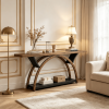 2-Tier Console Table 70.9 Inch Entryway Table with Half Moon Frame Living Room Decor Hallway Table Wood TV Stand Living Room Decor